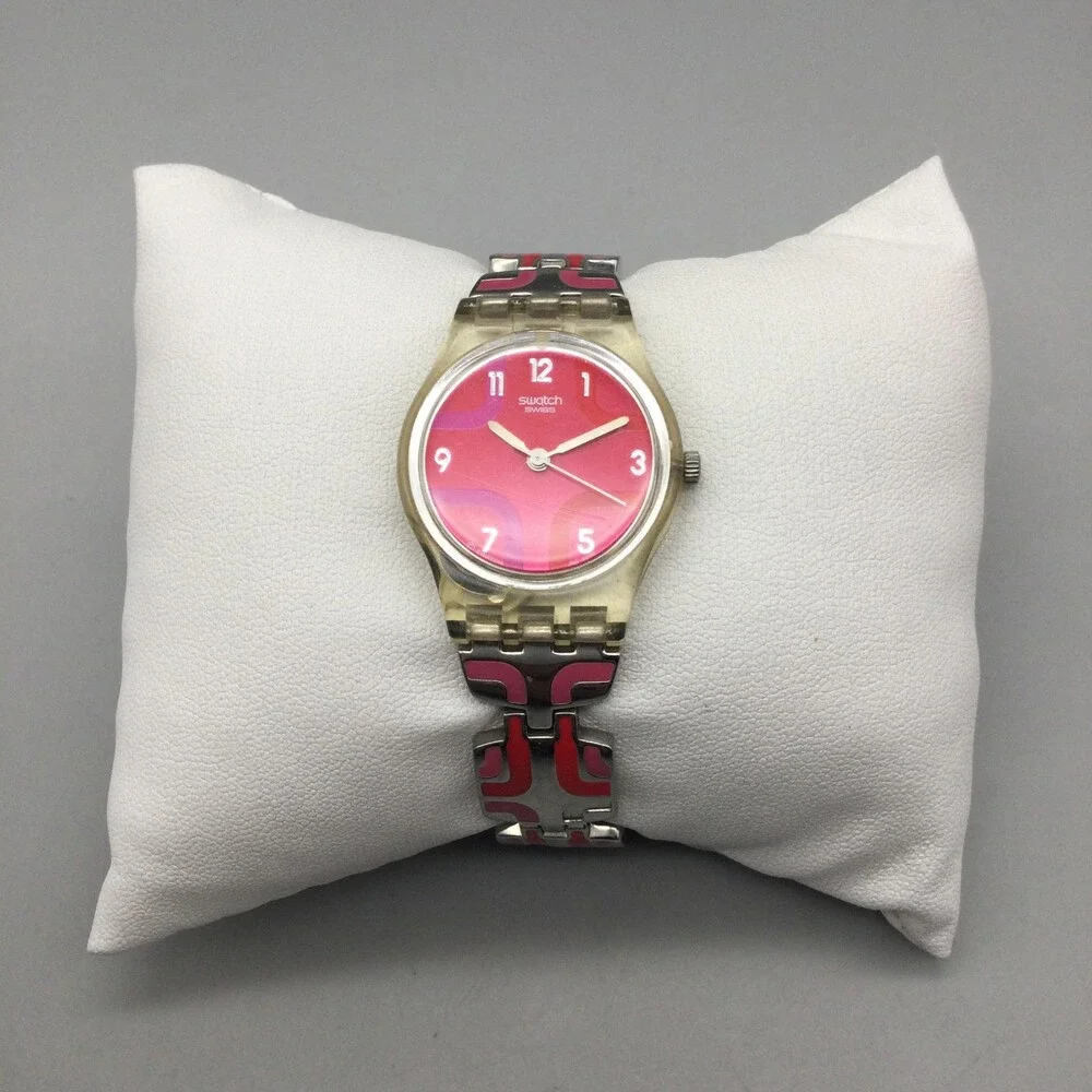 Swatch Candle Dinner Womens Watch 25mm Pink Dial Stainless Enamel New Battery 6